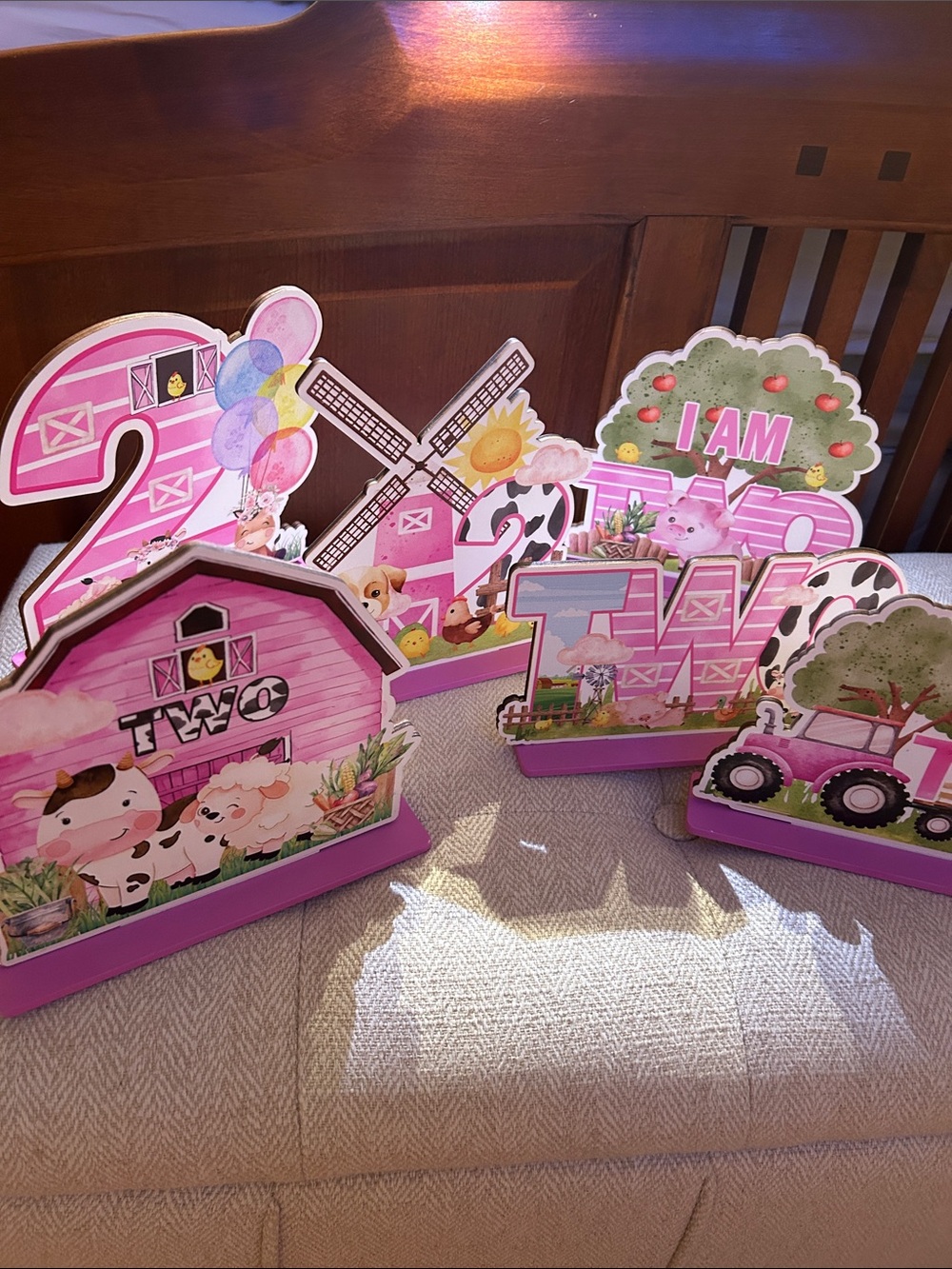 Kids Pink Farm-Themed Party Table Decorations - Age Two Birthday Set